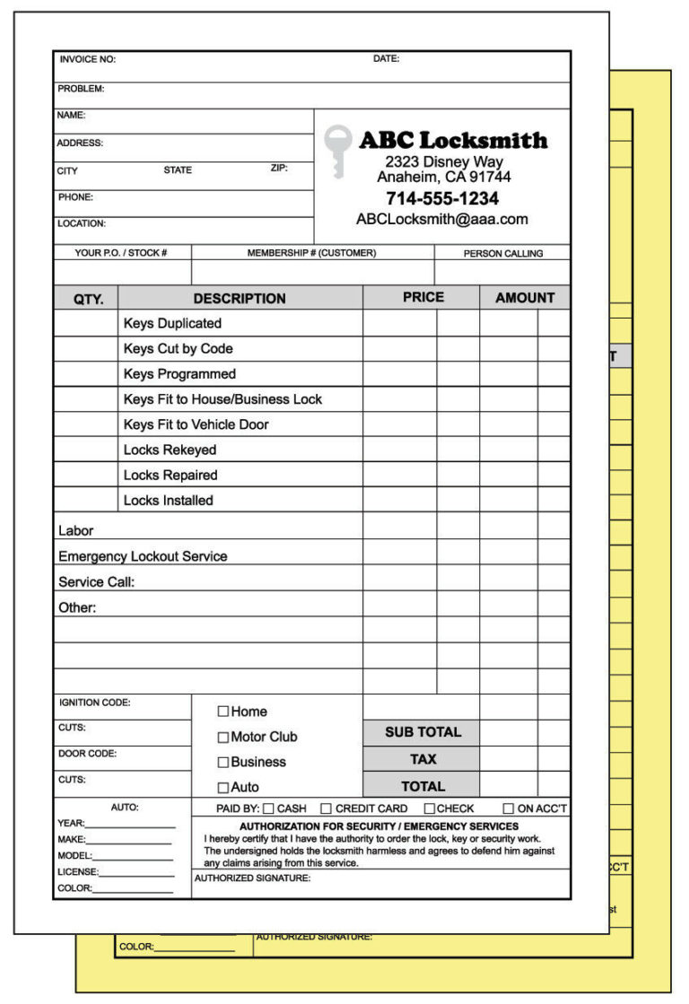 Locksmith Receipt Template