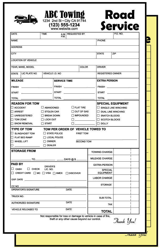 Towing Receipt Book Template